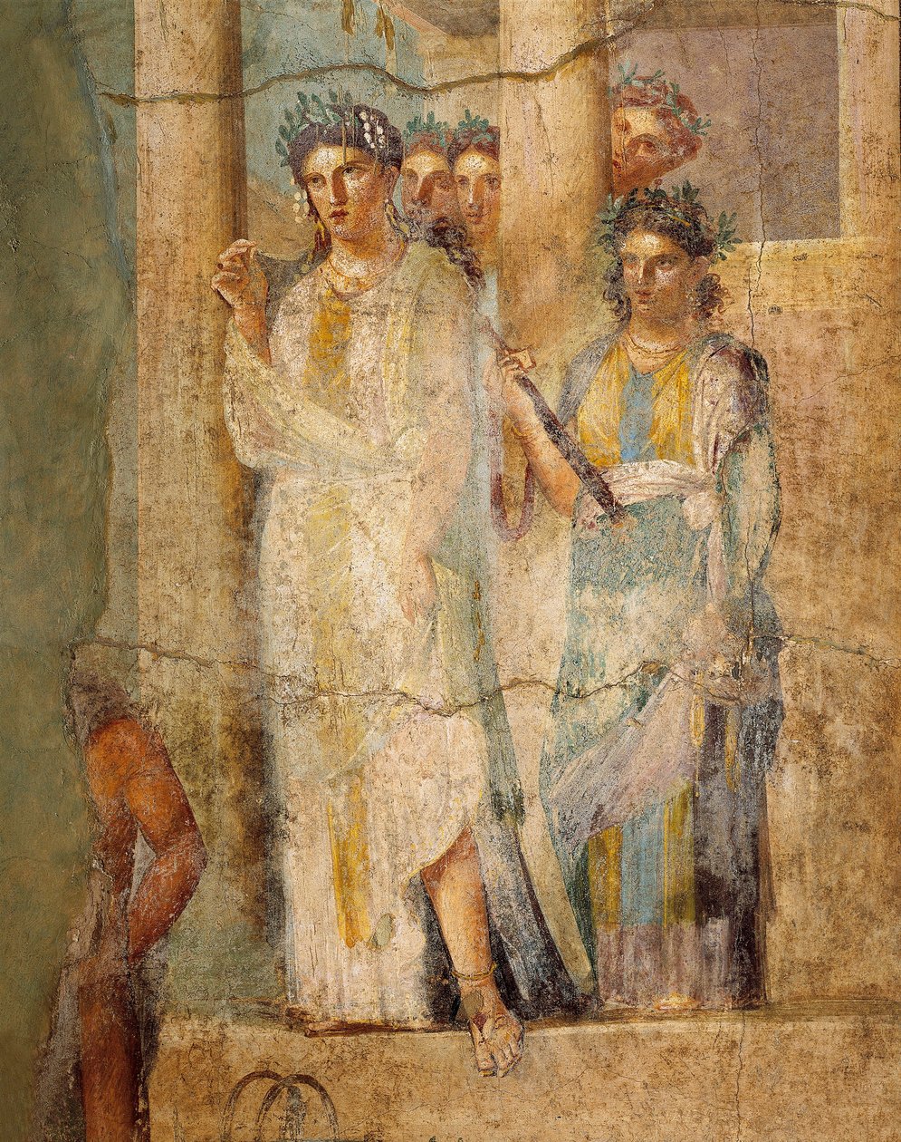 Fresco representando Iphigenia em Tauris, Detalhe de empregadas, da Casa de L. Caecilius Giocondus em Pompéia, Itália de Roman Roman