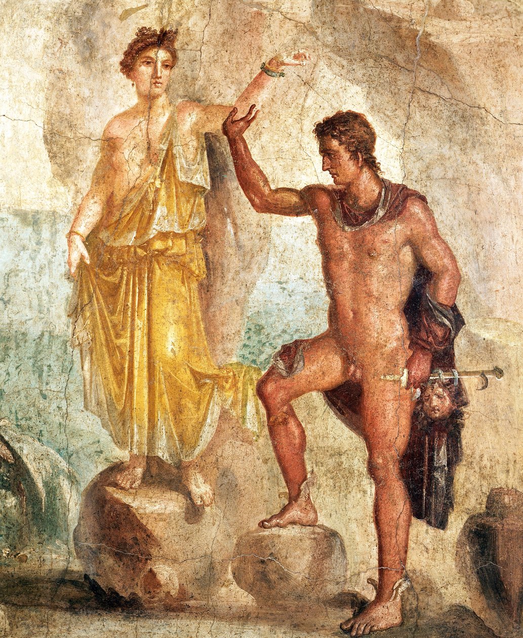 Fresco representando Perseu e Andrómeda, pintura sobre gesso de Roman Roman