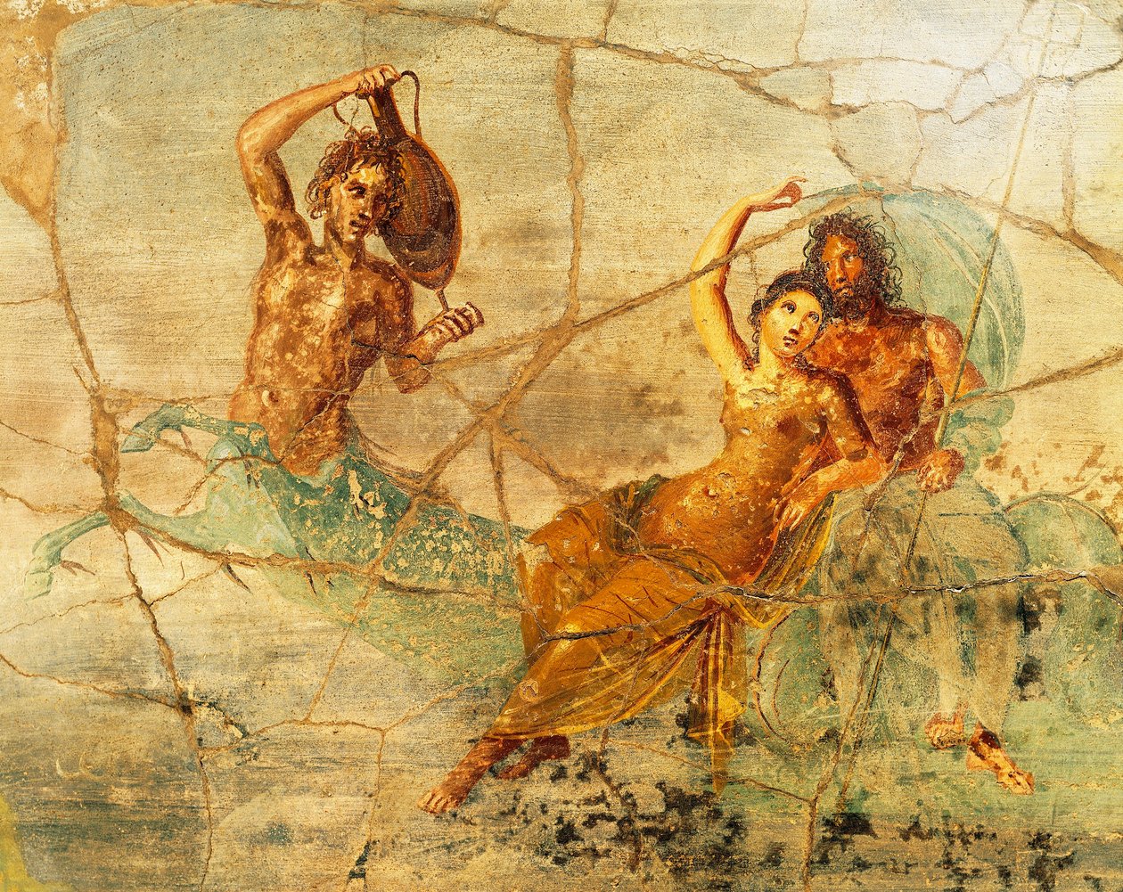 Afresco representando Poseidon e Anfitrite, de Pompeia, Itália de Roman Roman