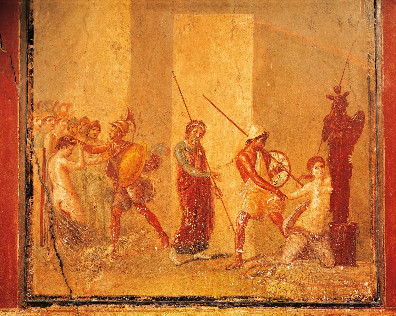 Fresco representando o encontro entre Príamo, Menelau e Helena no Palácio Real, Pompeia , Campânia, Civilização Romana de Roman Roman