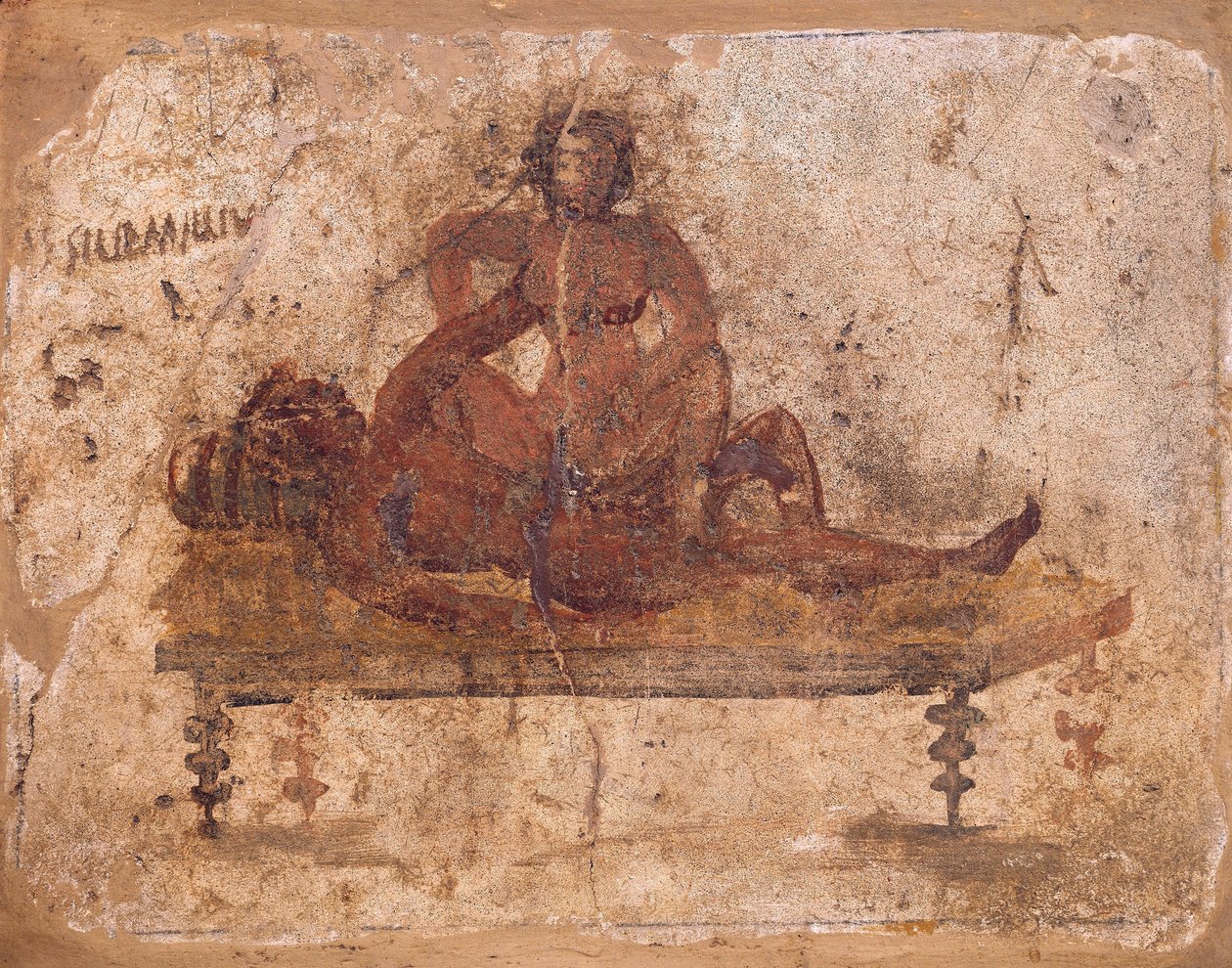 Afresco representando um tema erótico, de Pompeia, Itália de Roman Roman