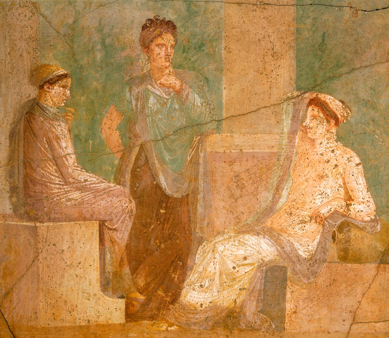 Afresco representando um grupo de senhoras romanas em conversa, da Casa da Caça Antiga, em Pompeia, Campânia, Civilização Romana de Roman Roman