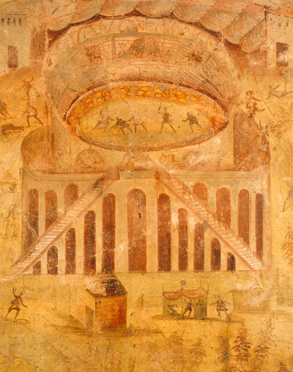 Afresco representando a disputa entre Pompeianos e Nocerini no anfiteatro, de Pompeia , Campânia, Civilização Romana de Roman Roman