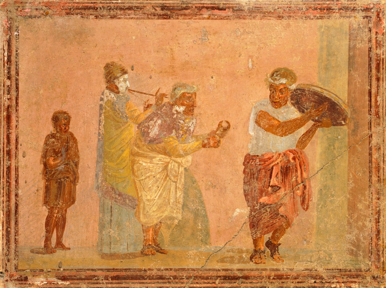 Afresco representando músicos itinerantes, de Pompeia, Campânia, Civilização Romana de Roman Roman