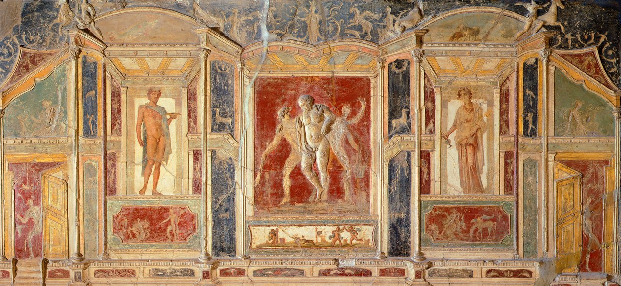 Fresco com decoração mural, da Casa de Meleagro, Pompeia (Património Mundial da UNESCO de Roman Roman