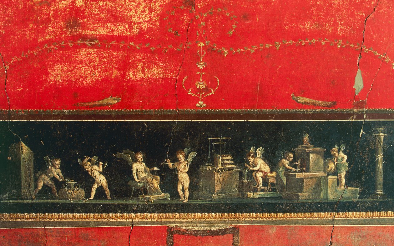 Friso com cupido, Casa de Vettii, Pompeia (Património Mundial da Unesco de Roman Roman