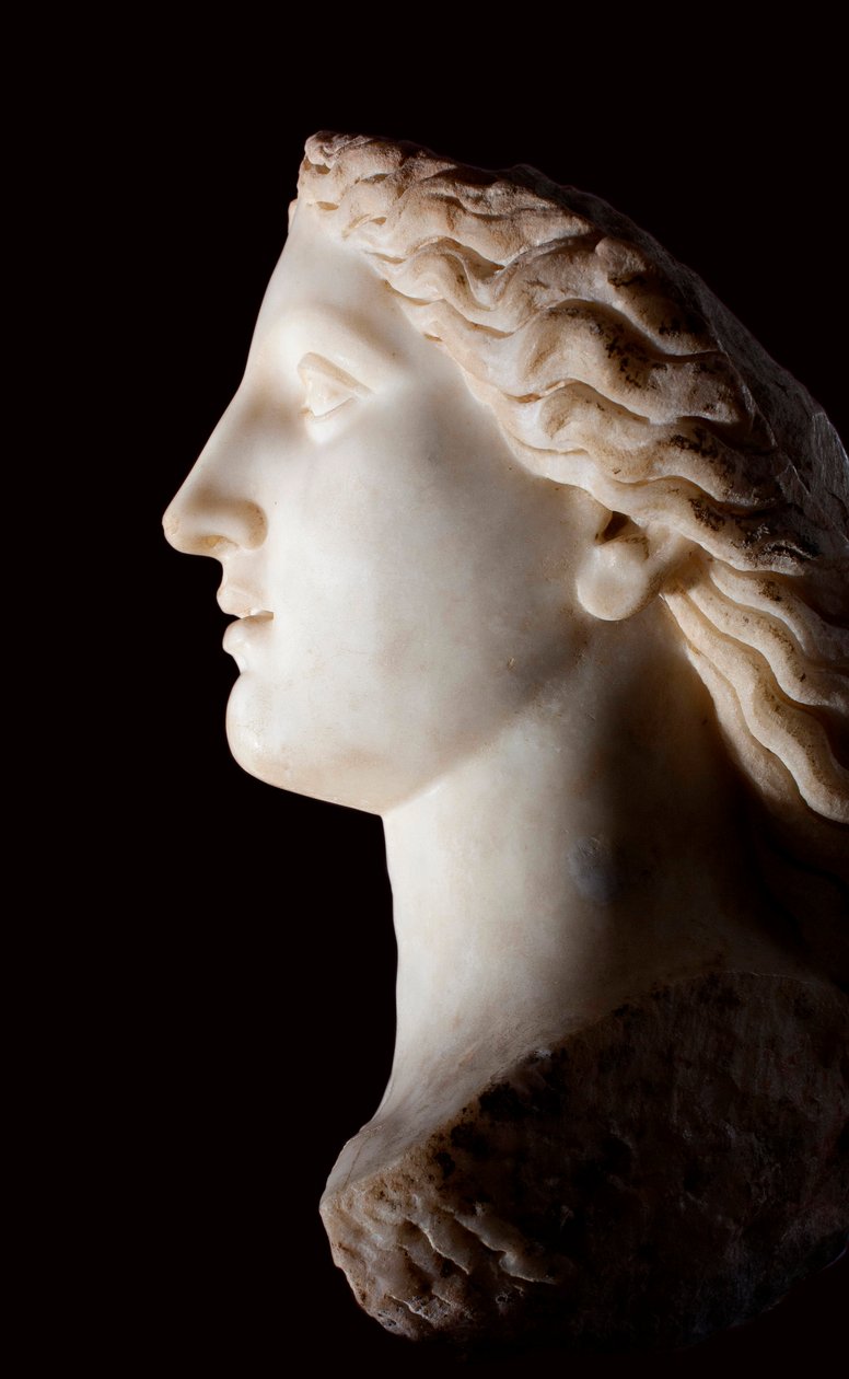 Chefe da Deusa Junon - Escultura em mármore branco, período romano, Banasa (Marrocos) - Musee d