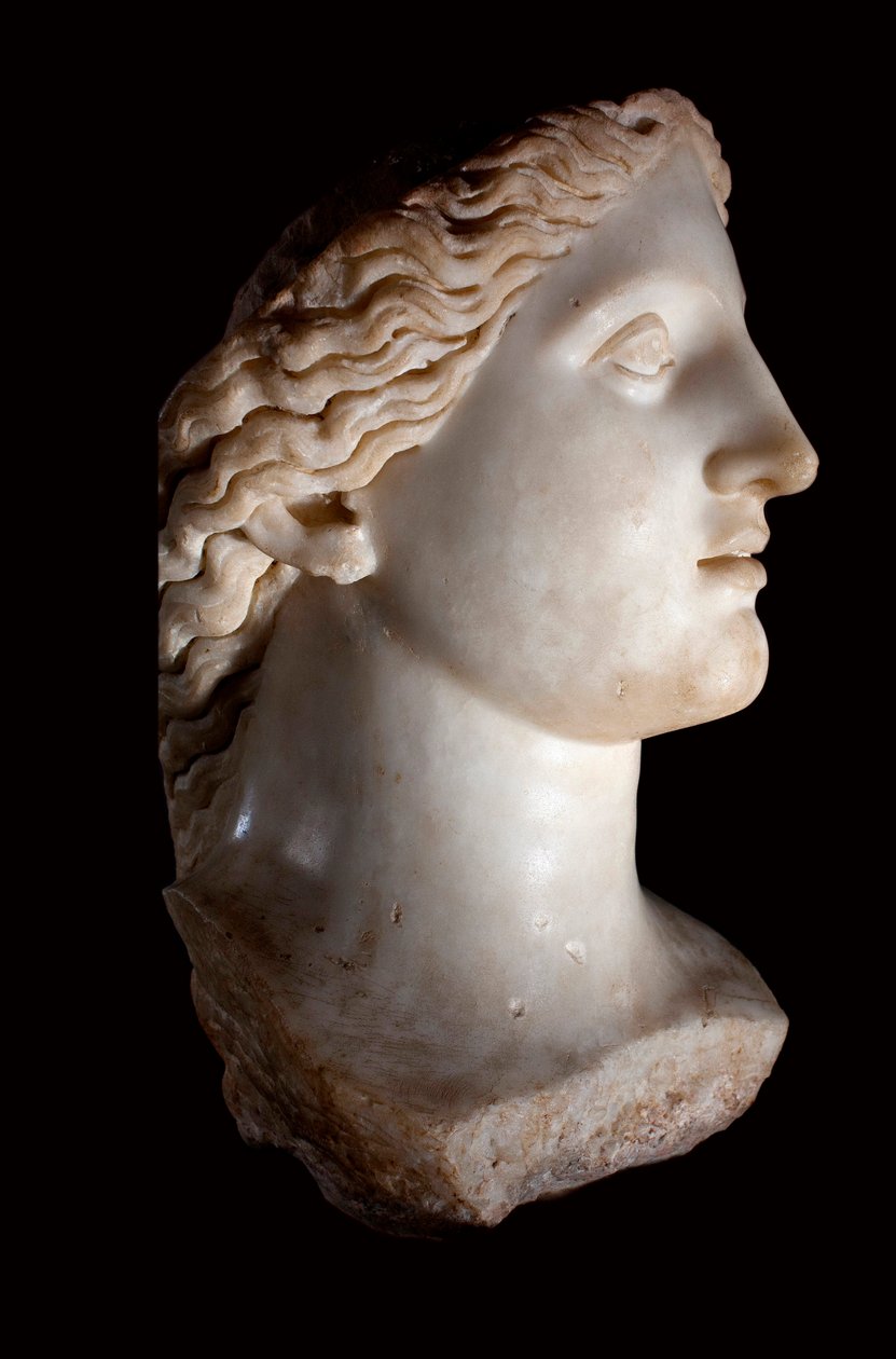 Chefe da Deusa Junon - Escultura em mármore branco, período romano, Banasa (Marrocos) - Musee d