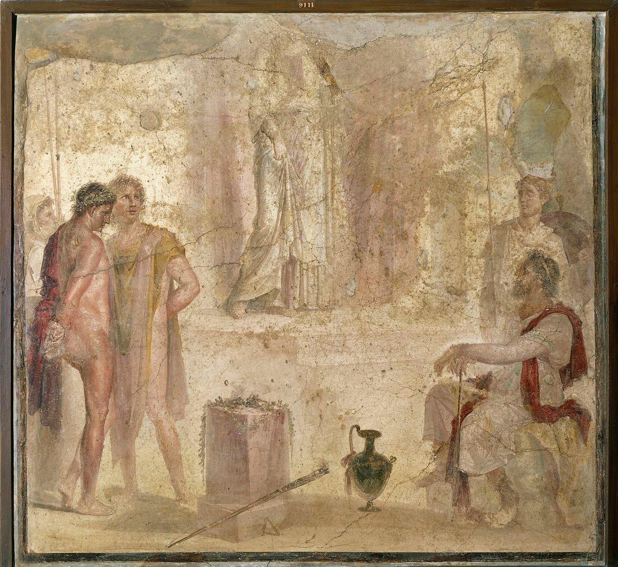 Itália, Campânia, Pompeia, Casa dos Cupidos de Ouro, Orestes e Pílades diante de Ifigénia, fresco de Roman Roman