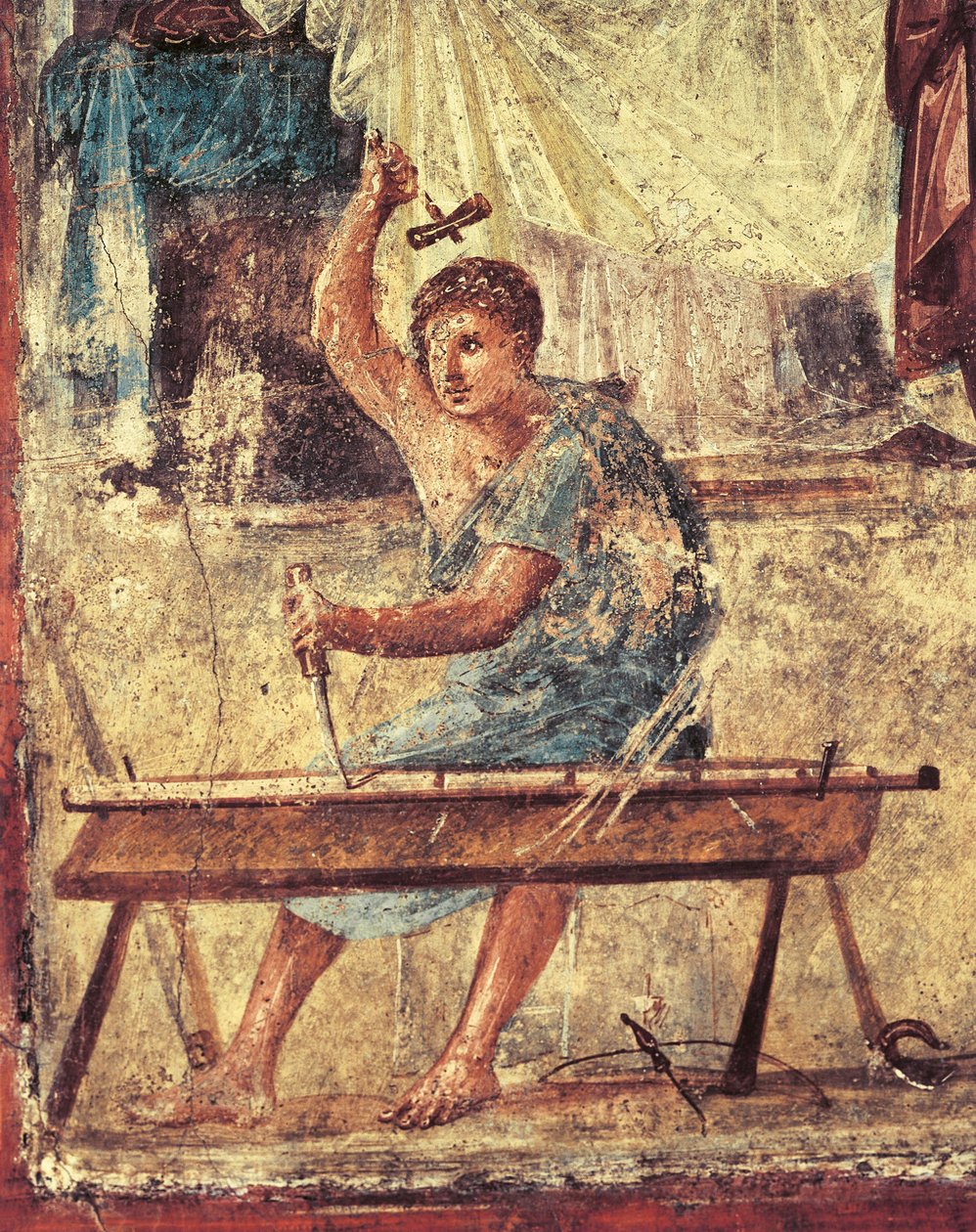 Itália, Região da Campânia, Província de Nápoles, Pompeia, Casa de Vettii, Fresco representando um carpinteiro de Roman Roman