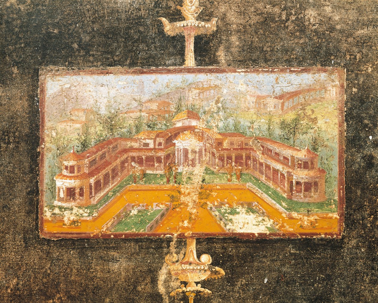 Paisagem e arquitetura em pintura mural em tablinum, Casa de Marcus Lucretius Fronto, Pompeia , Campânia, Civilização Romana de Roman Roman