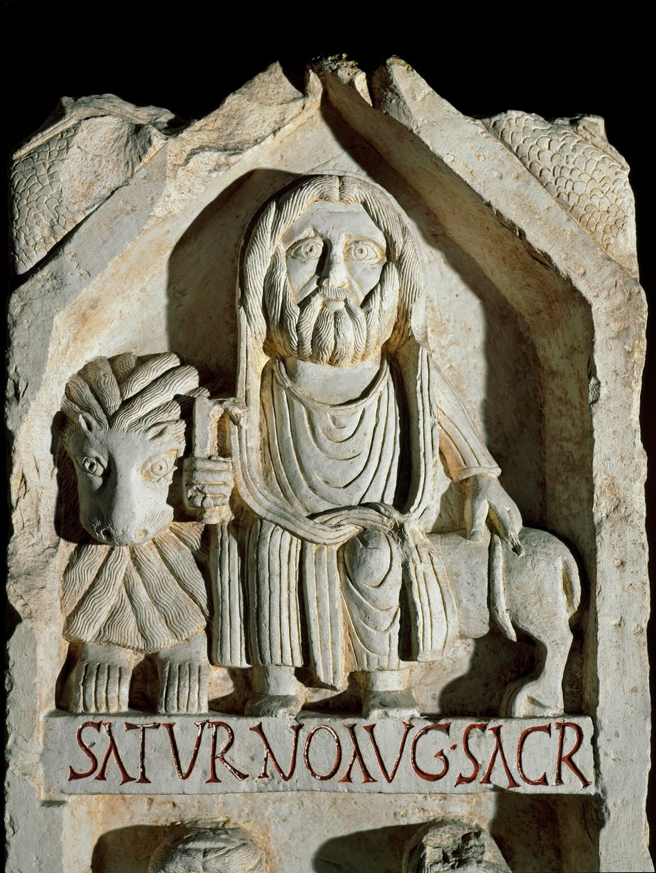 Arte romana tardia: estela dediee a "Saturno augusto" (Saturno Agosto) Roma Museo della Civilta Romana de Roman Roman