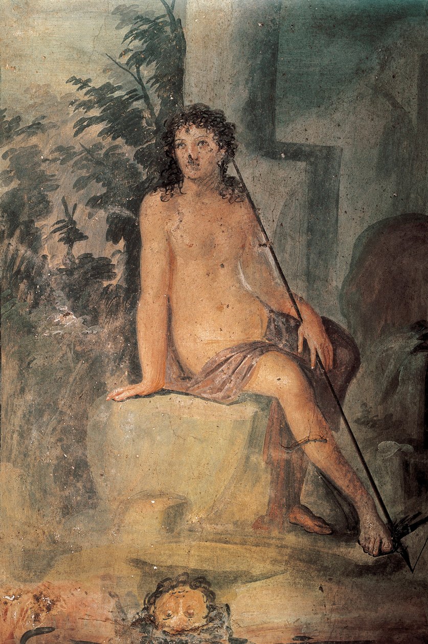 Narciso na fonte, fresco da Casa de Loreio Tiburtino, Pompeia , Campânia, Civilização Romana de Roman Roman