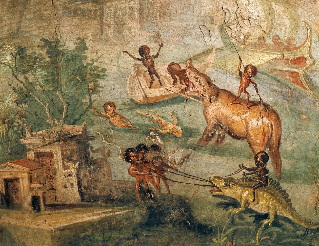 Paisagem nilótica com pigmeus, da Casa do Médico, Pompeia de Roman Roman