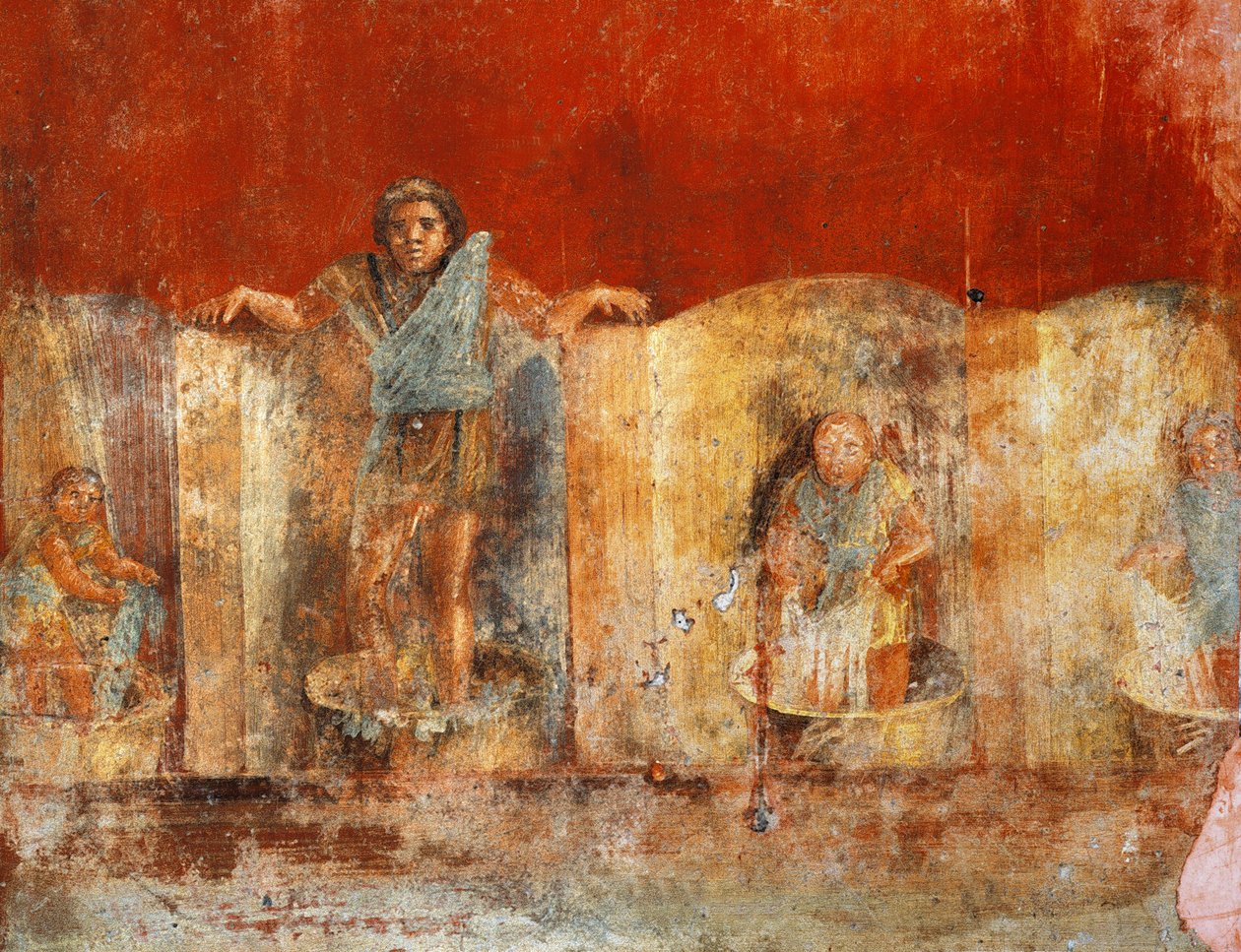 Afresco de pilar representando o fabrico de lã, de Pompeia, Fullonica de Veranio Ipseo de Roman Roman