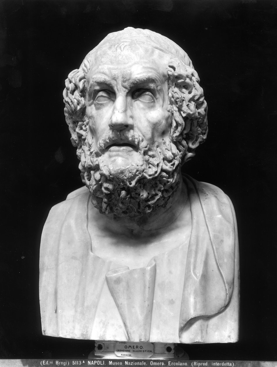 Retrato de Homero, cópia após um original grego helenístico (mármore) (foto a p/b) de Roman Roman