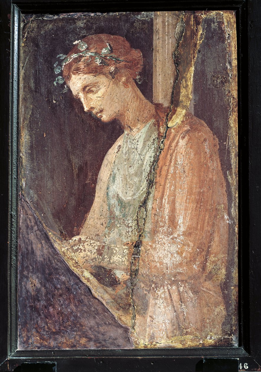 Retrato de perfil de uma jovem mulher de Itália, Campânia, Pompeia, pintura sobre gesso, 55-79 d.C. de Roman Roman