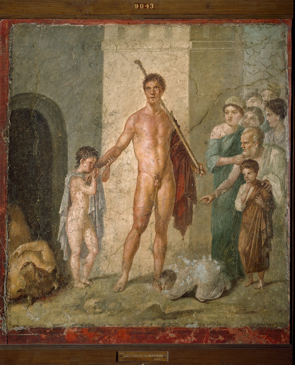 Representação de Thesee, o herói da mitologia grega, libertando os sete jovens do labirinto após o triunfo do minotauro. Fresco da Villa de Gavius Rufus em Pompéia. Dim. 88x97 cm Museu Arqueológico de Nápoles - Arte romana: representação o de Roman Roman