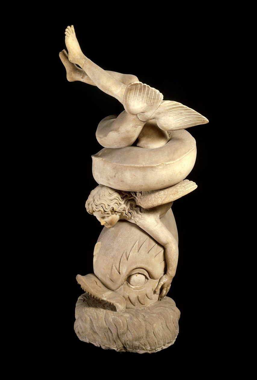 Arte Romana: Escultura "Eros on a dolphin" depois de um original grego. Nápoles, Museo Archeologico Nazionale de Roman Roman