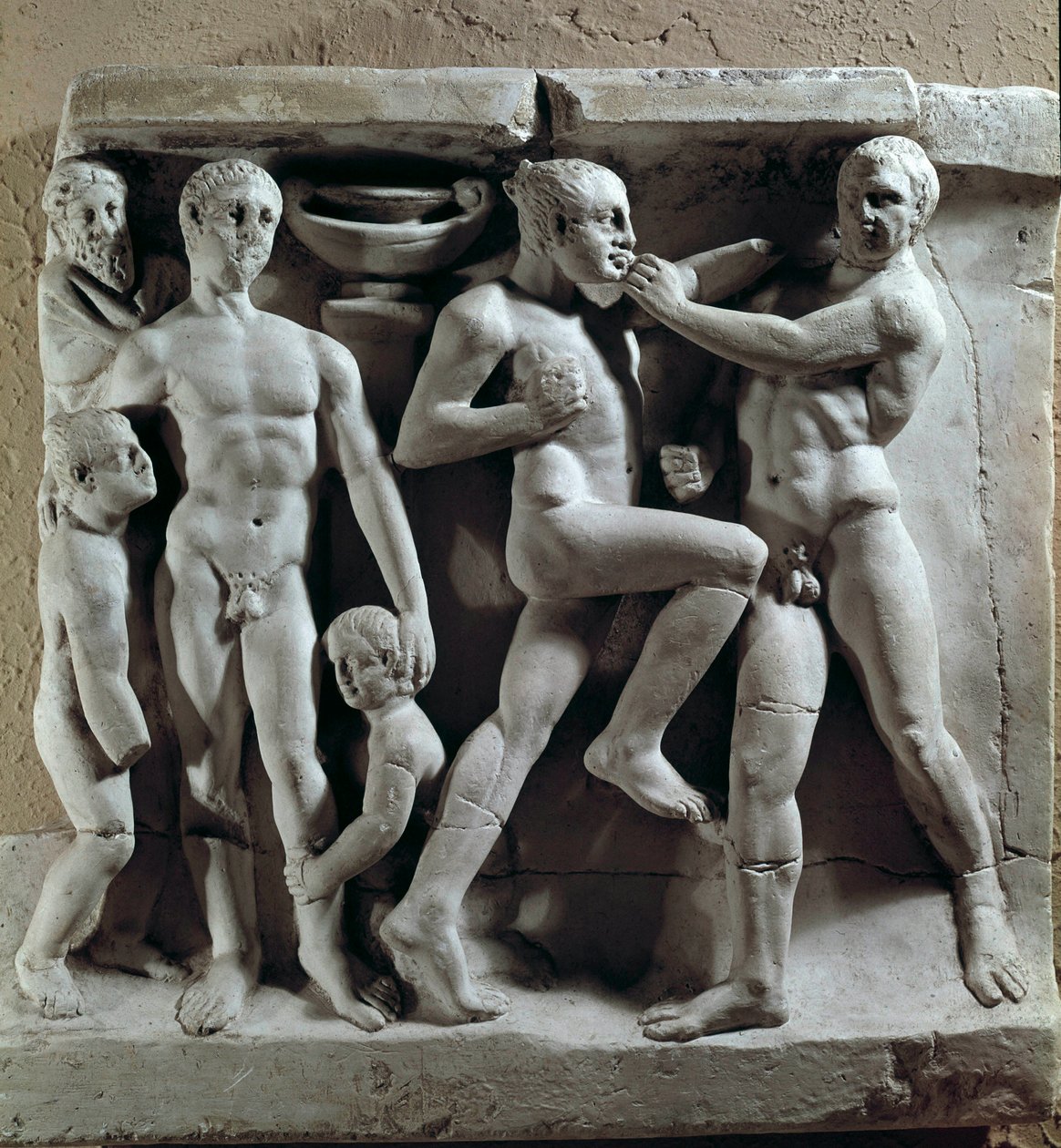 Arte romana: cena de boxe. Baixo relevo. Museo della civilita romana, Roma de Roman Roman