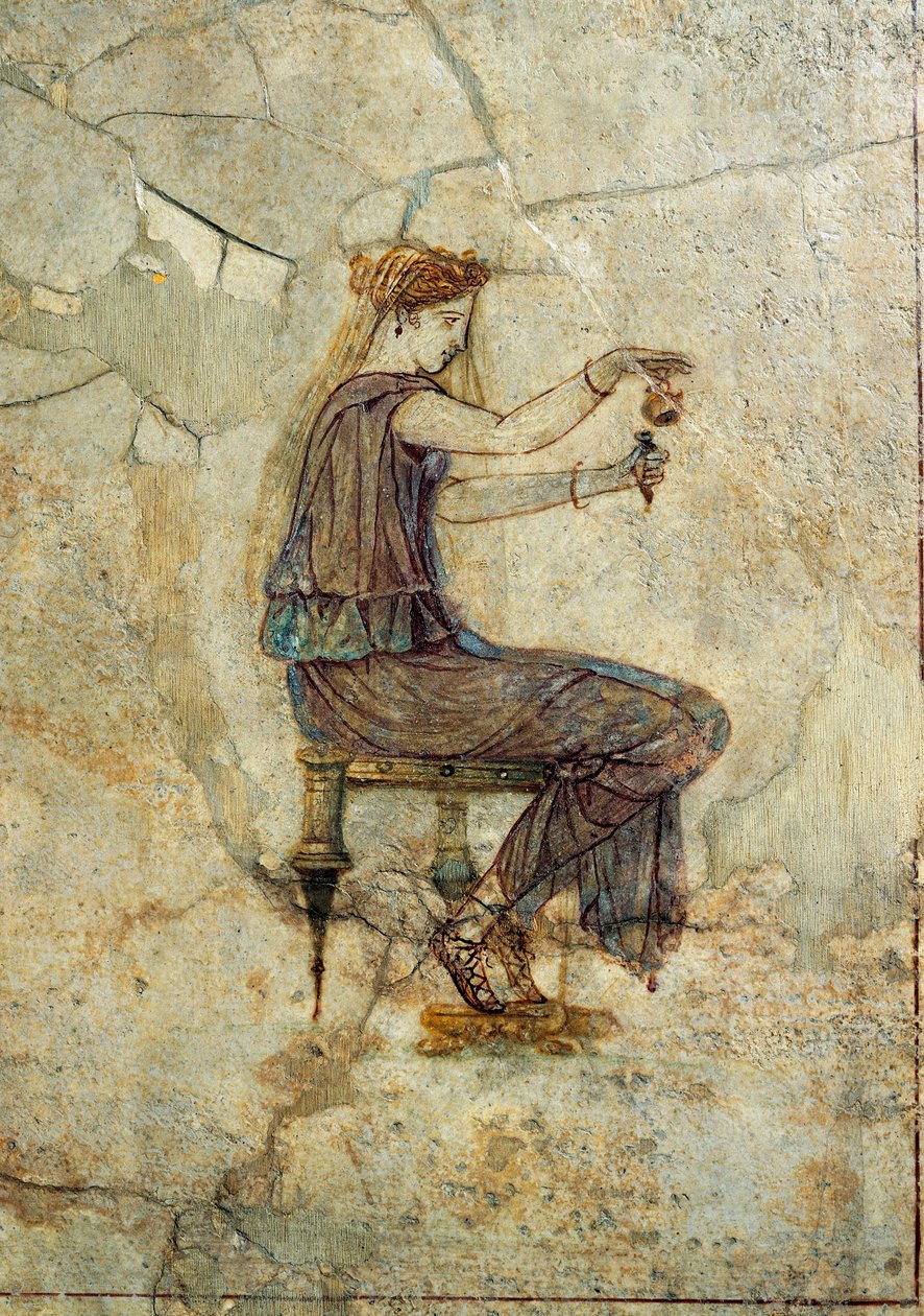 Civilização romana, fresco representando uma rapariga a deitar perfume, de Pompeia de Roman Roman