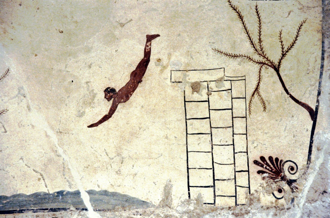 Pintura mural romana da tumba chamada de mergulhador (tuffatore). de Roman Roman