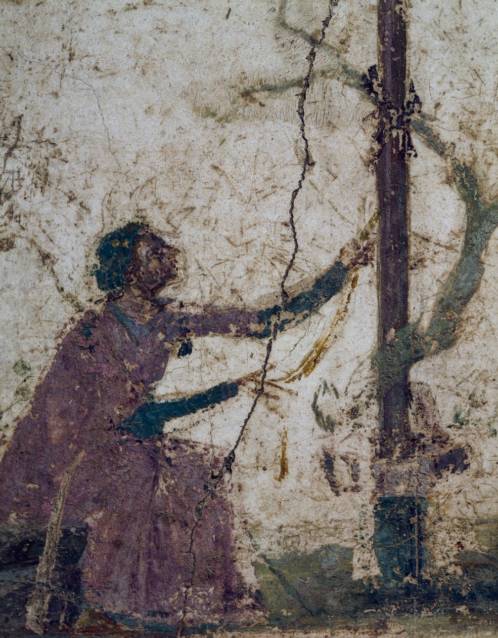 Mulher junto a uma árvore sagrada, fragmento de fresco de Pompeia, Campânia, Itália, civilização romana de Roman Roman
