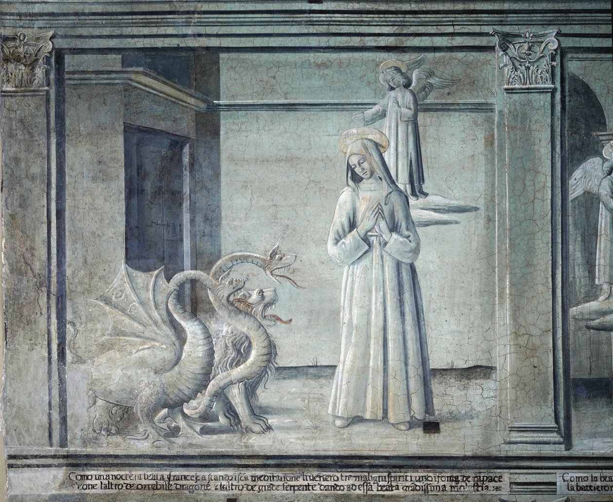Vida de Santa Françoise Romaine, perseguida por demónios sob a forma de monstros, da escola romana de Roman School