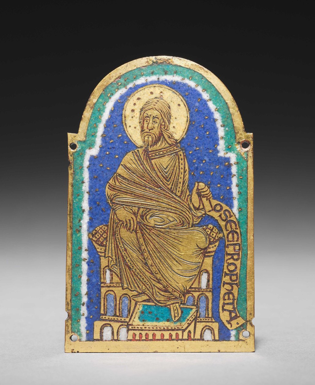 A placa: Profeta Sentado de um Santuário Relíquio: Osea (Oséias), c.1170-1180 (cobre dourado, esmalte champlevé) de Romanesque