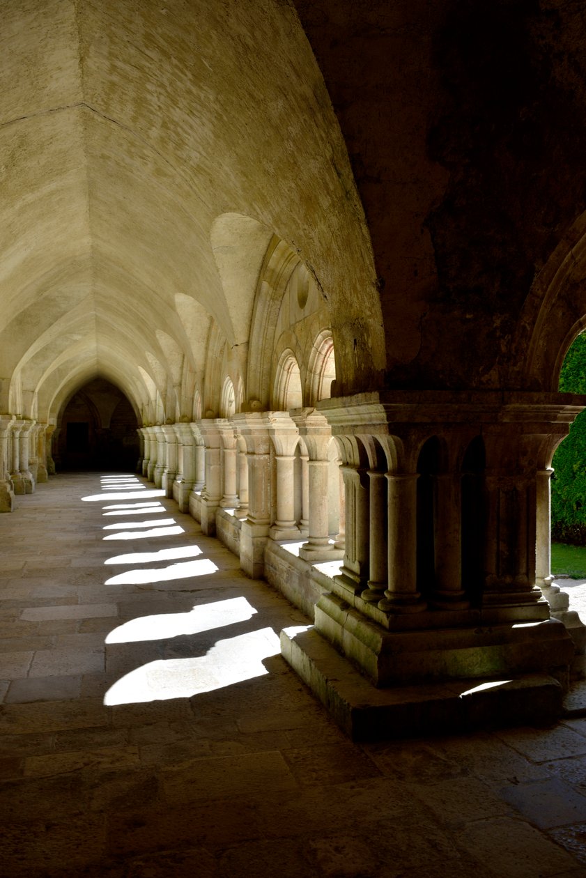 Arquitectura românica: galeria do claustro da abadia cisterciense de Fontenay, Bourgogne de Romanesque
