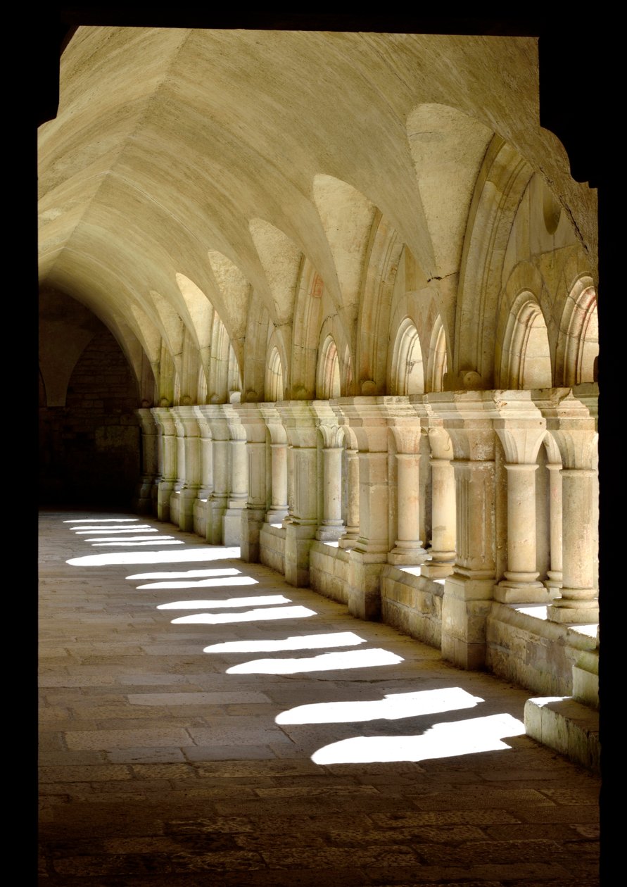 Arquitectura românica: galeria do claustro da abadia cisterciense de Fontenay, Bourgogne de Romanesque