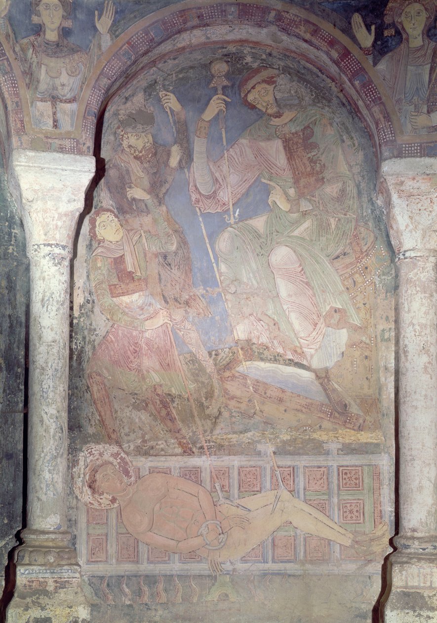 O martírio de São Lourenço na presença do prefeito Dacien, início do século XII de Romanesque