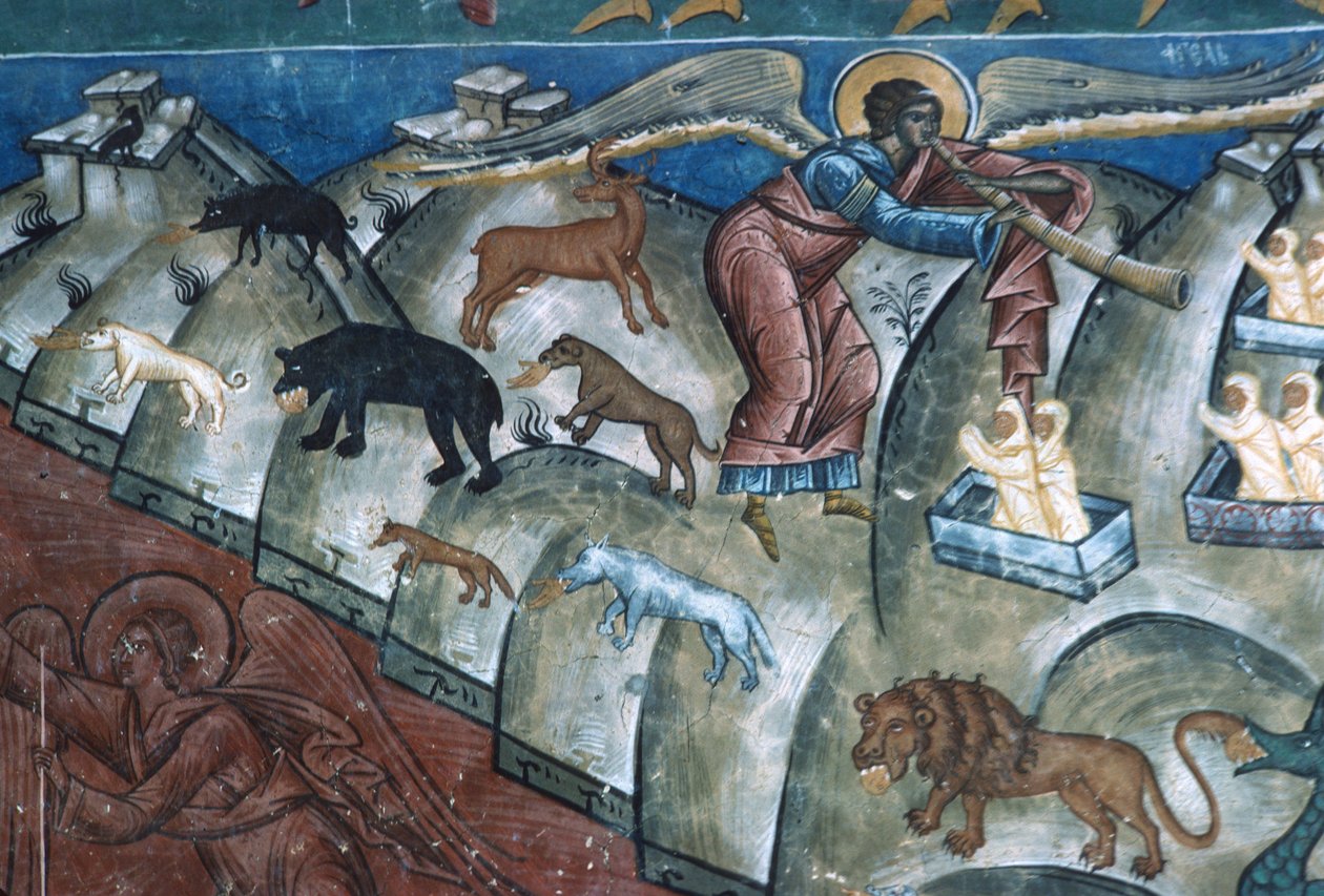 Animais vomitando, detalhe do último julgamento, 1547-50 de Romanian School