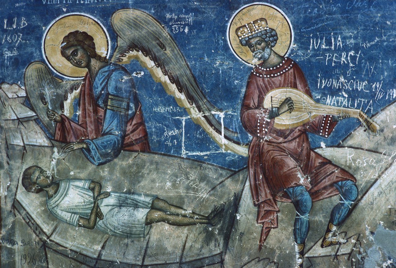 Morte do Justo, detalhe de O Último Julgamento, 1547-50 de Romanian School