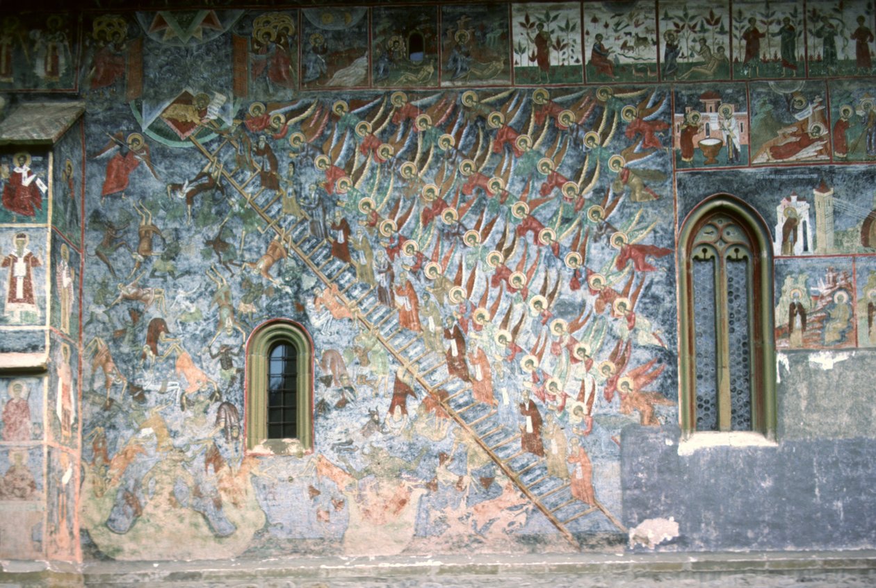 Escada do Céu, pintando na frente norte da igreja, c.1601 de Romanian School