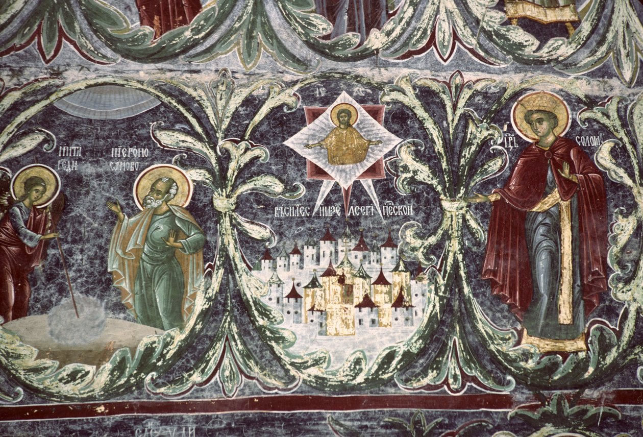 Salomão, detalhe da Árvore de Jessé, parede sul da igreja, c.1601 de Romanian School