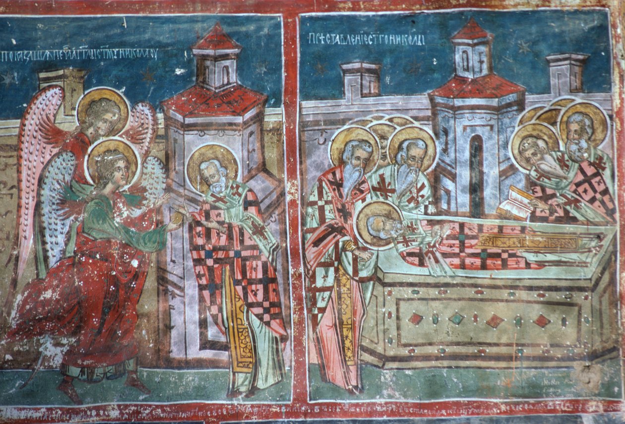 A vida e a morte de São Nicolau, parede sul da igreja, 1535 de Romanian School
