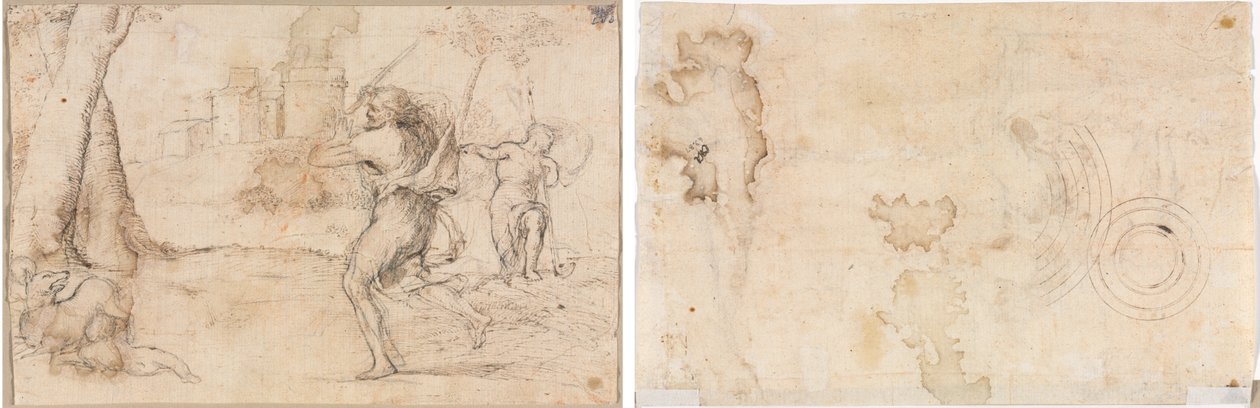 Rômulo e Remo encontrados por Faustulus (à direita) Círculos Concêntricos (verso) de Romanino