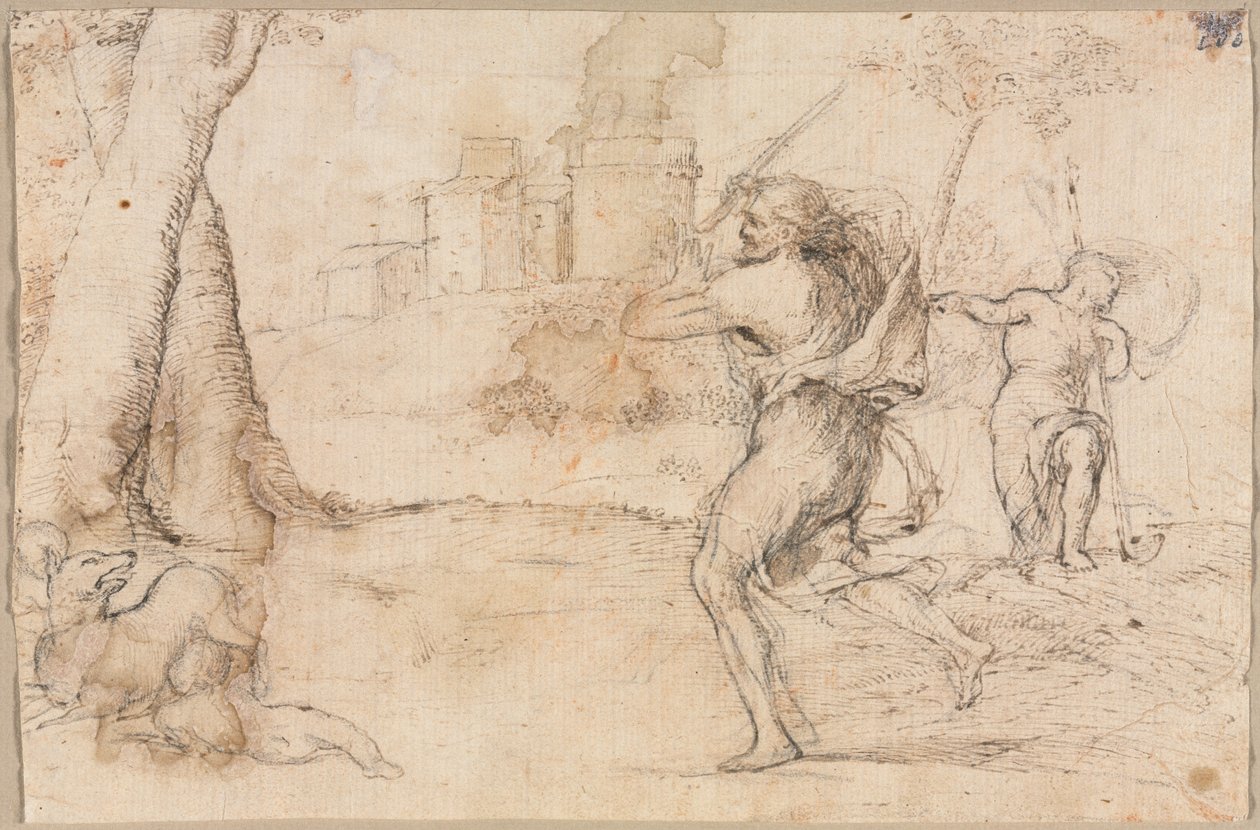 Rômulo e Remo encontrados por Faustulus, c. 1535 de Romanino