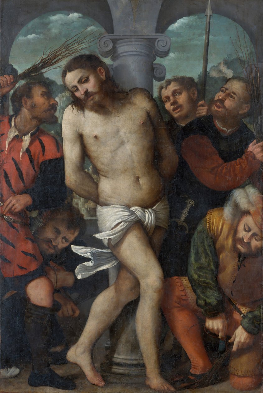 A Flagelação, reverso A Madona da Misericórdia, ca. 1540. de Romanino