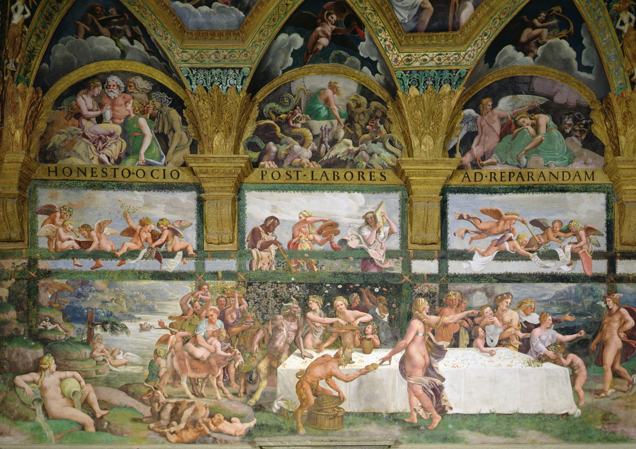 Câmara de Cupido e Psique, Preparativos para o Banquete dos Deuses para o Casamento de Cupido e Psique de Romano Giulio