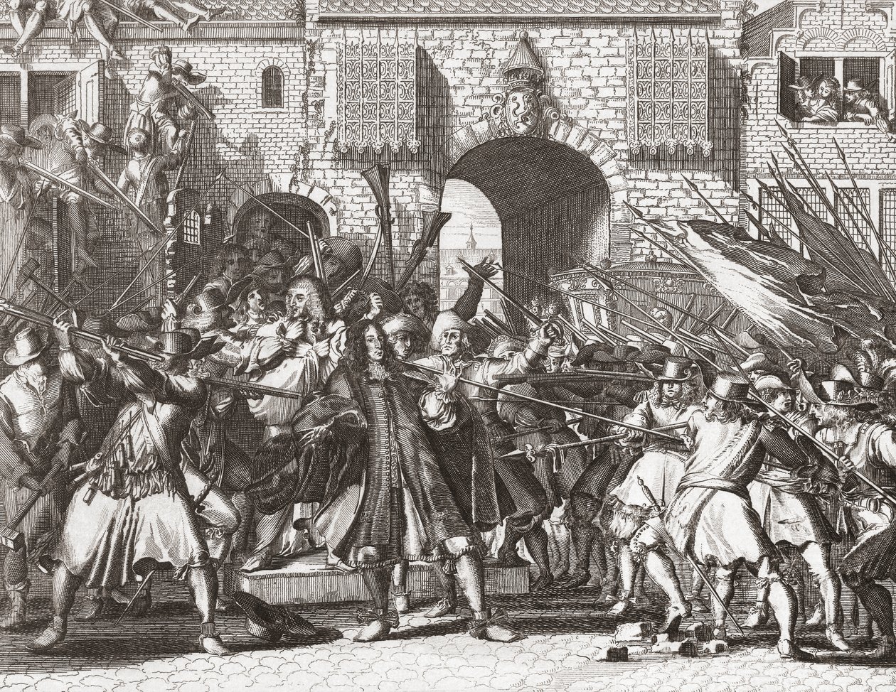 A multidão de linchamentos agarrando os irmãos de Witt de Romeyn de (after) Hooghe
