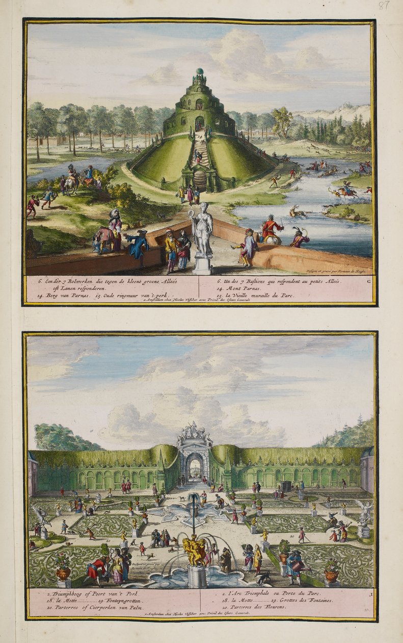 O Parque em Enghien, c.1685, ilustração de uma "Colecção de 86 planos e pontos de vista de Haia". de Romeyn de (after) Hooghe