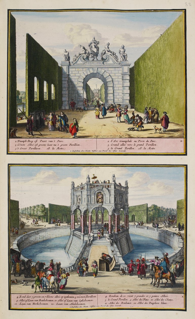 O Parque em Enghien, c.1685, ilustração de uma "Colecção de 86 planos e pontos de vista de Haia". de Romeyn de (after) Hooghe