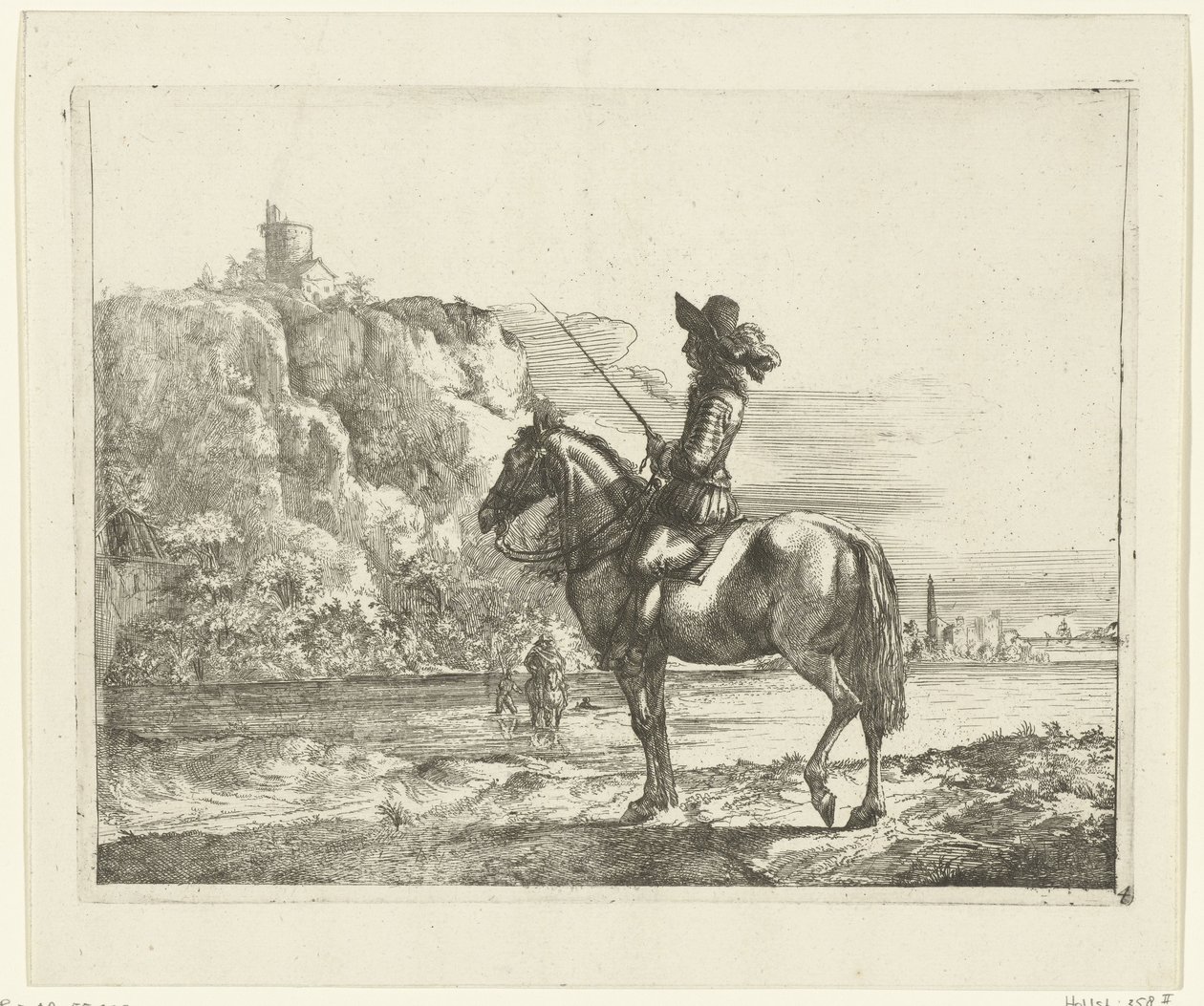 Cavaleiro junto a um rio. de Romeyn de Hooghe (attributed to)