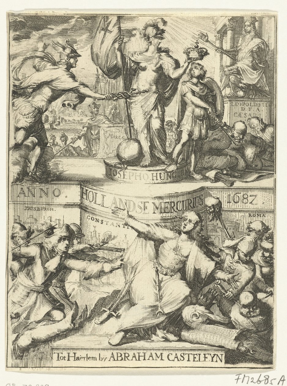 Página de título para o holandês Mercury sobre o ano de 1687 de Romeyn de Hooghe (attributed to)