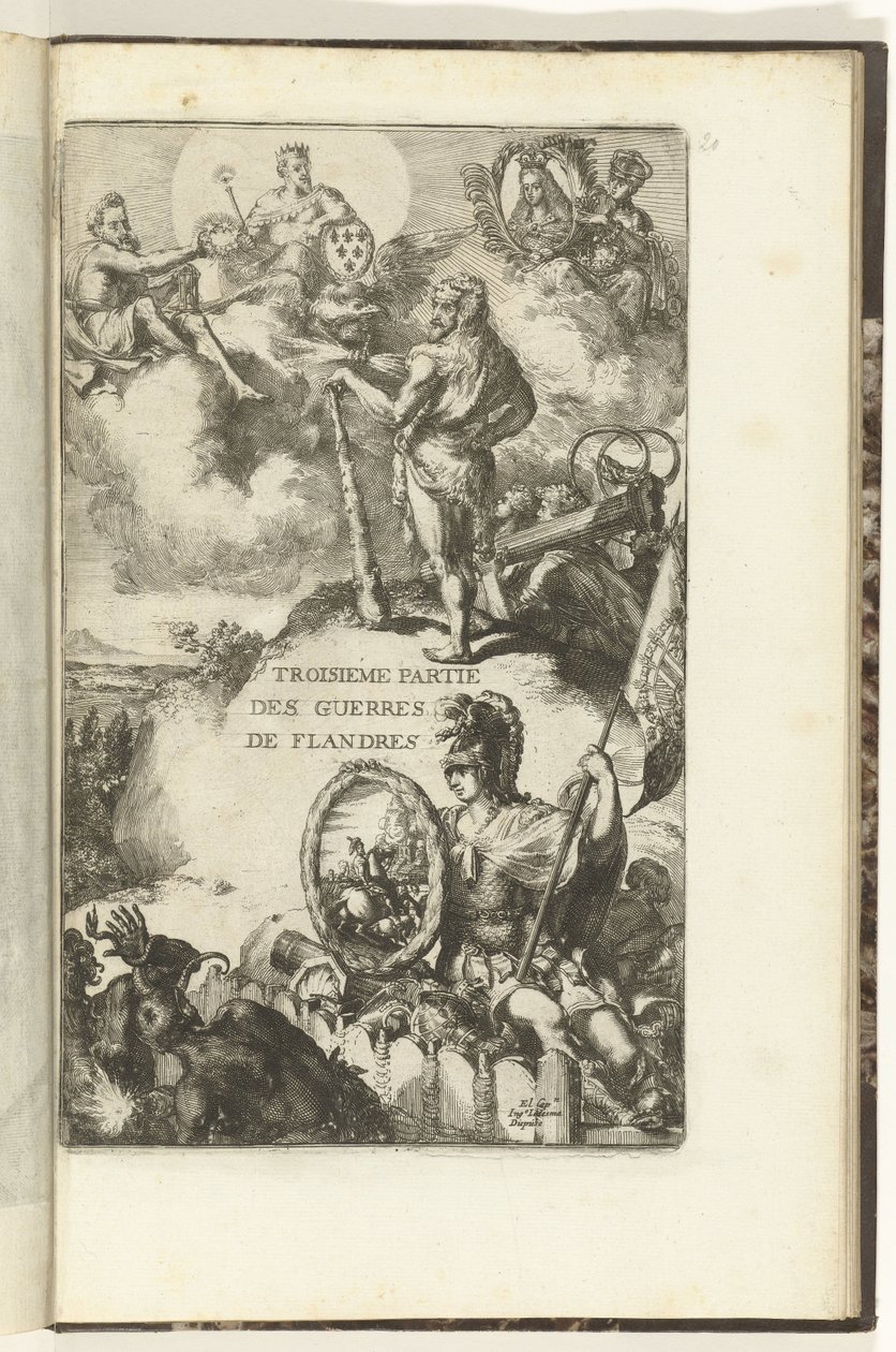 Impressão do título para a terceira parte de Guerres de Flandres
Troisieme partie des Guerres de Flandres (título sobre o objecto)
Guerres de Flandres (título da série) de Romeyn de Hooghe (attributed to)