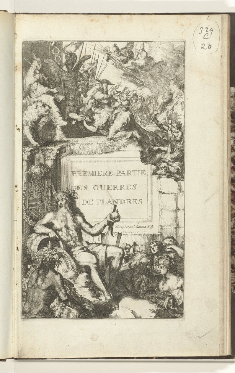 Impressão do título para a primeira parte de Guerres de Flandres Premier partie des Guerres de Flandres (título no objeto) Guerres de Flandres (título da série) de Romeyn de Hooghe (attributed to)