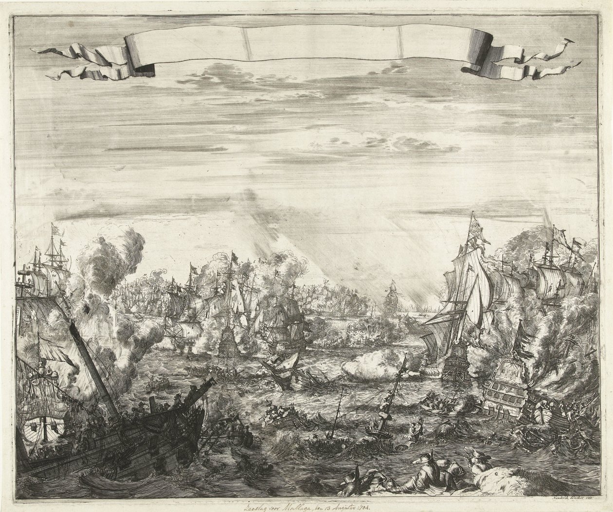 Batalha de Málaga, 1704 de Romeyn de Hooghe (attributed to)