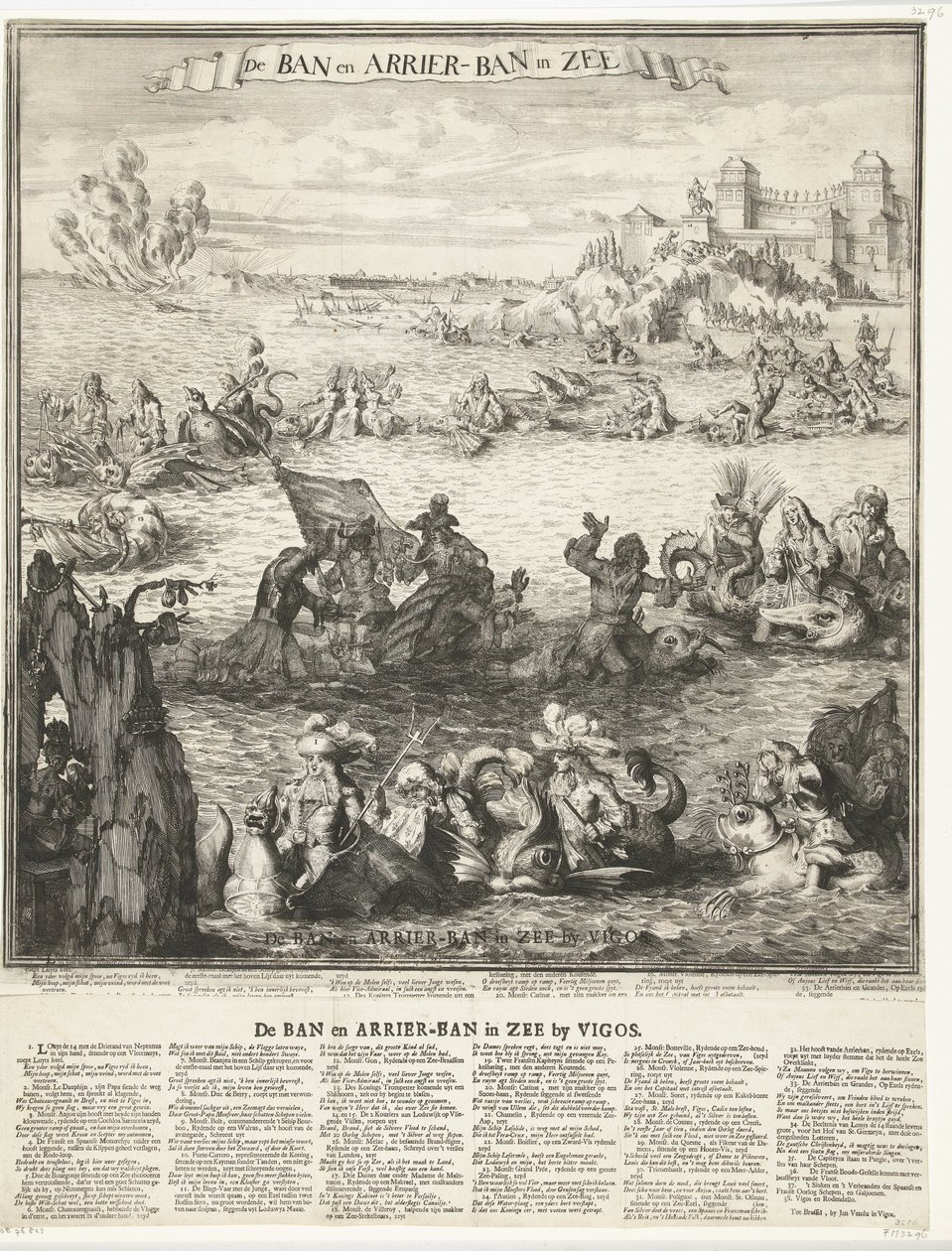 Desenho animado sobre a captura da frota prateada em Vigo, 1702
A proibição e a proibição Arrier-Ban no mar (título sobre o objecto)
A proibição e a proibição Arrier-Ban no mar perto de Vigos (título sobre o objecto) de Romeyn de Hooghe (possibly)